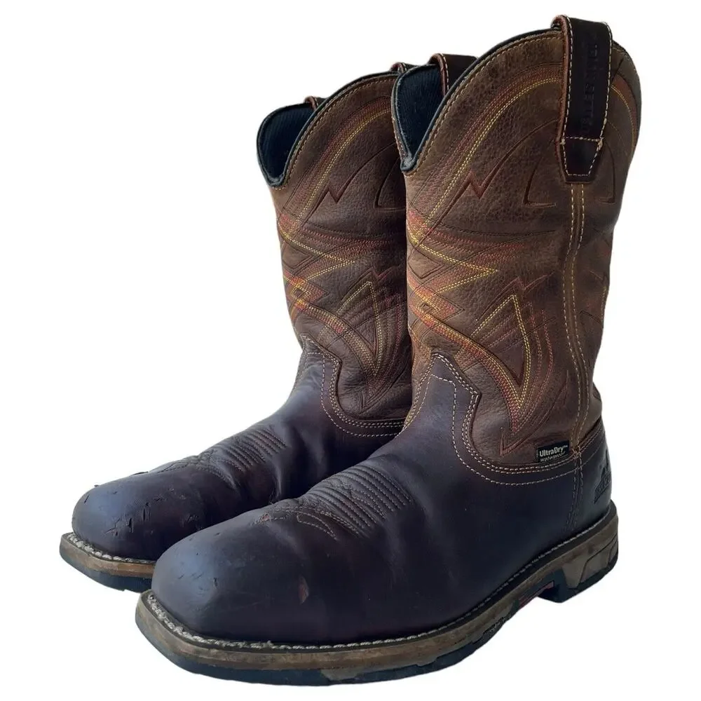 Irish Setter Cowboy Boots Mens 9.5 Marshall Leather Waterproof Steel Toe Brown